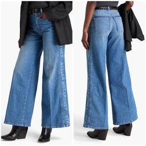 NWT Stella McCartney Logo Print High Rise Wide Leg Jeans Spellout Sz 30